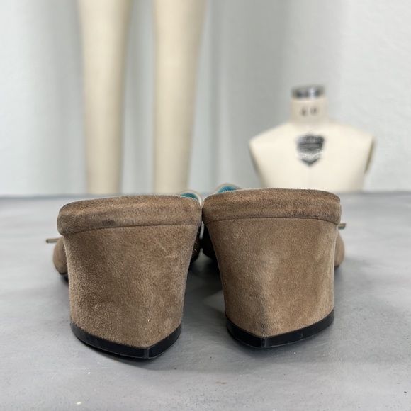 Thierry Rabotin Suede Slide Buckle Trianbgle Block Heels Sildes Mules - Picture 5 of 10